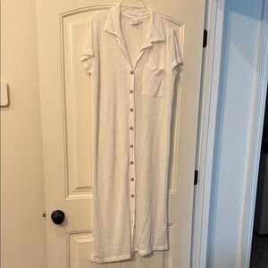 White Button-Down Long Swimsuit Cover-up
